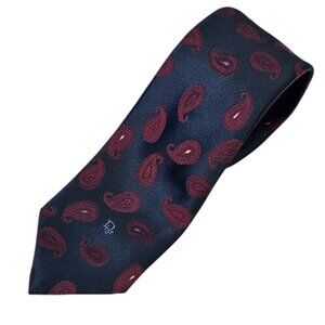 Christian Dior Mens Paisley Print Polyester, Silk Blend Tie, Navy, Red